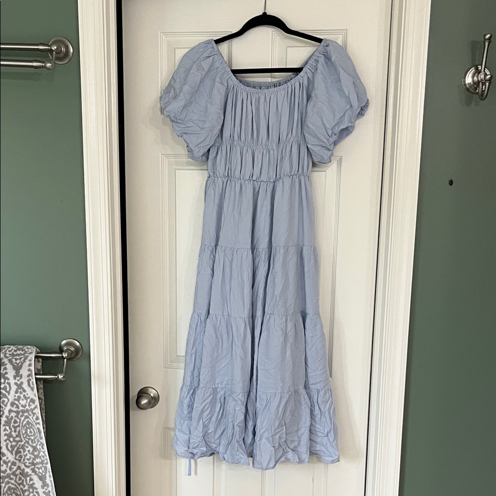 Chic Light Blue Puff Sleeve Maxi Dress